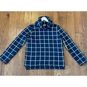 J.Crew navy windowpane turtleneck fleece sweater M thumbnail 9