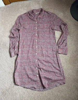 Anthropologie 11-1-Tylho red and navy/blue striped Button Tunic Shirtdress. thumbnail 1