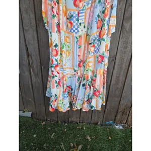 Paper Heart | Anthropologie Floral Fruit Patchwork Print Maxi Tie Back Dress L thumbnail 6