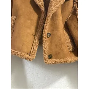 Fuzzy Stoosh Brown Cropped Puffer Jacket puppy Sherpa faux suede XL thumbnail 2
