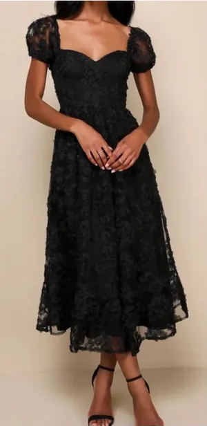 Notable Elegance Black Mesh Floral Applique Bustier Midi Dress thumbnail 1