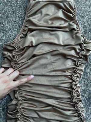 E: Hera Collection Taupe Mock Neck Ruched Bodycon Dress Size S Marks thumbnail 4