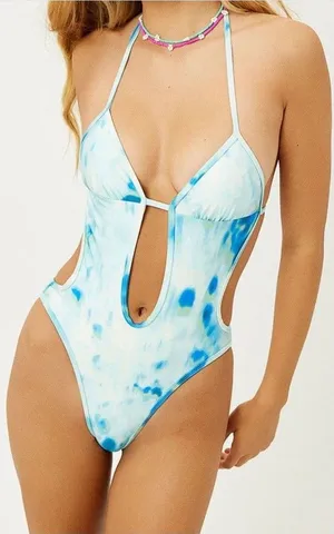 Frankies Bikinis One Piece Swimsuit Blue Amanda Satin One Piece XS Blue White thumbnail 1
