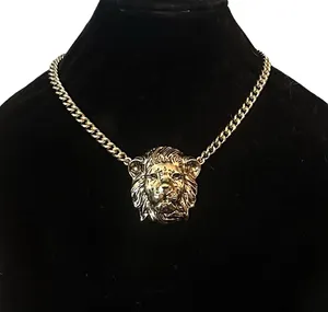 Chunky gold tone lions head necklace thumbnail 1