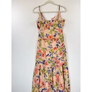 Lulus Dress Blush Pink Stunning Soiree Floral Ruched Midi V Neck Chiffon Small thumbnail 10