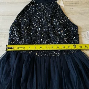 Maya Deluxe Halter Dark‎ Blue Sequin Top Tulip Skirt Midi Sleeveless Prom Dress thumbnail 13