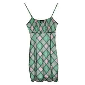 Rue21 Mini Dress Womens M Green Pink Plaid Mesh Bow Sheer Lined Coquette Y2K thumbnail 2