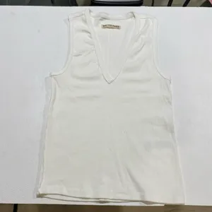 We The Free Free People White Ribbed V-Neck Tank Top Size M Minimalist thumbnail 3