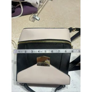 Steve Madden Backpack With Top Handle Purse Faux Leather Black Cream thumbnail 6