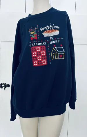 Vintage 1990s Blue Crewneck Sweatshirt Happiness Is Grandma's House Lrg Granny thumbnail 1