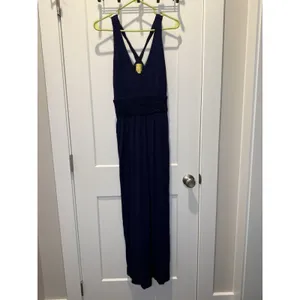 MAEVE ANTHROPOLOGIE Yuma Navy V-Neck Crisscross Back Maxi Dress Size 12 thumbnail 3