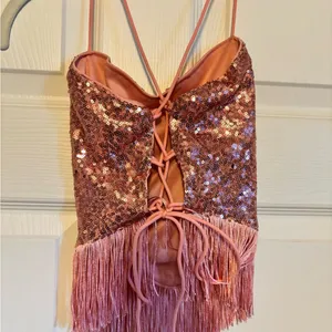 SheIn Pink Sparkle Costume Tank Top with Fringe thumbnail 2