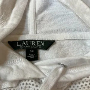 Ralph Lauren LRL Sweater Womens Large White Pullover Hoodie Thermal Waffle Knit thumbnail 6