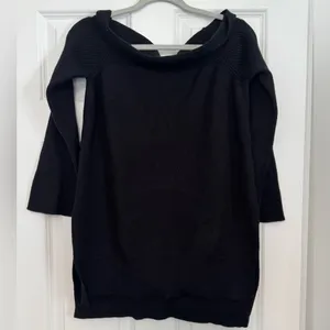 Anthropologie Elise Ribbed Black High-low Hem Off Shoulder Tunic Sweater Medium thumbnail 3