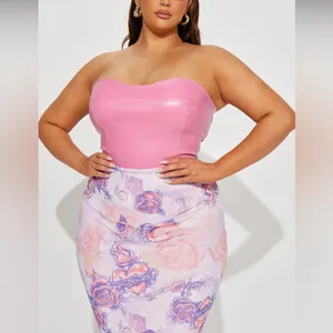 Faux Leather & Mesh Maxi Dress - Pink/combo - Small- 3/5 thumbnail 4