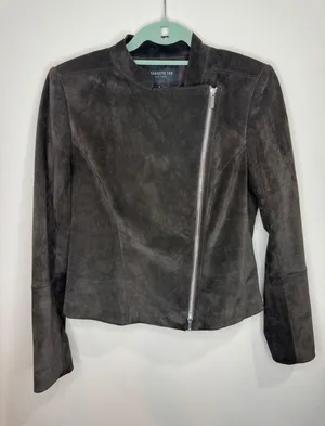 Lafayette 148 Brown Suede Leather Moto Jacket sz 6 Asymmetrical Zip thumbnail 1