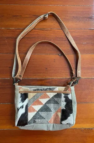 Myra Bag Cowhide Canvas Crossbody Purse Western Southwestern Boho Leather thumbnail 1
