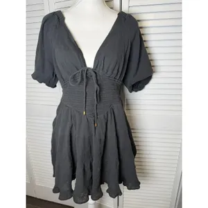 Free People Women's Perfect Day Cotton Mini Dress Black size Medium Open back thumbnail 6