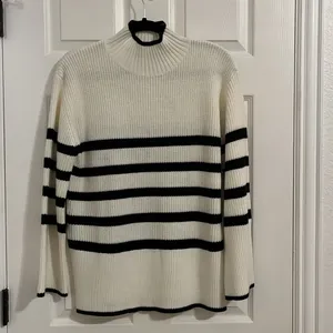 Baltic Born Lush Cream Black Striped Tunic Mock Neck Sweater Size‎ Small Preppy thumbnail 2