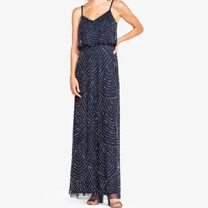 Adrianna Papell Navy Blue Sleeveless Blouson Beaded Cocktail Formal Gown Size 6 thumbnail 2