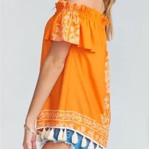 Show Me Your MuMu Orange White Woodstock Tassel Tunic Printed‎ Top Size Med thumbnail 2