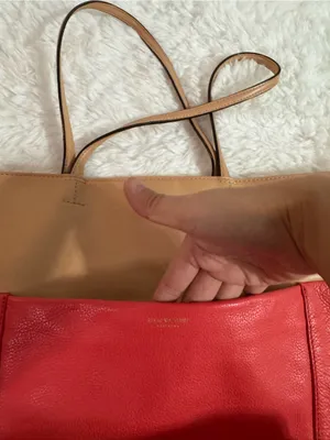 Isaac Mizrahi Pale Red and Tan Leather Tote thumbnail 8