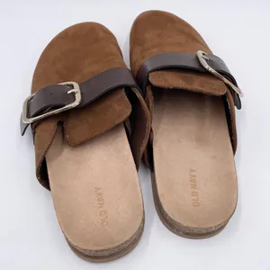 Old Navy Women's Faux Suede Clog Shoes Size 8 Chestnut Brown Chunky Buckle Y2K thumbnail 6