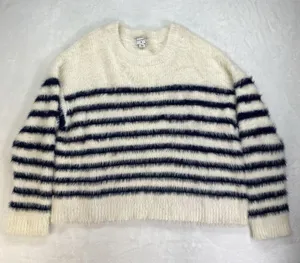 La Ligne Navy Blue and White Stripe Pullover Sweater‎ XL Oversized Crop-flaw thumbnail 1