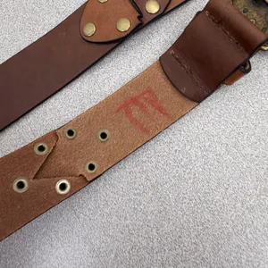 CAbi Belt Womens Medium Brown Leather Ornate Brass Filigree Buckle Studded Boho thumbnail 6