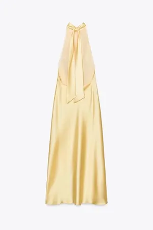Zara butter Yellow Backless Halter maxi Dress holiday evening wedding thumbnail 11