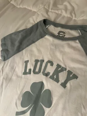 Green White Lucky Clover St Patrick’s Day Holiday Crop Top Tee Shirt Cropped thumbnail 3