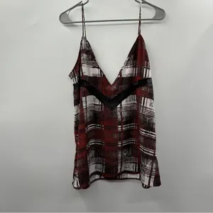 Lovers + Friends Plaid Camisole‎ Tank Top Women's Size Large Lace Trim V-Neck thumbnail 6