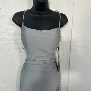 La Femme Silver Spaghetti Strap Backless Dress Size 2 NWT thumbnail 4