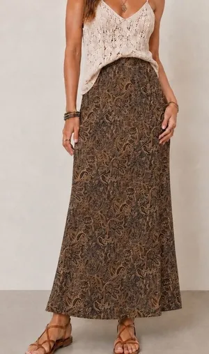 Emma James Vintage Y2K Large Maxi Skirt Brown Paisley Mesh Boho Earthy Natural Academia thumbnail 1