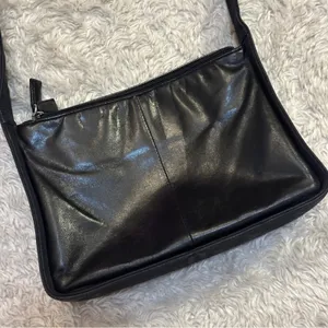 Vintage 90s Nine West Genuine Leather Black Shoulder Bag Silver Nylon thumbnail 2