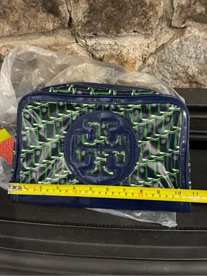Tory Burch Rain Boot Large Cosmetic Case Bag Navy Galoshes 416 Blue Green NWT thumbnail 10