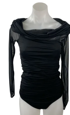 Abercrombie & Fitch Black Cowl Neck Mesh Long Sleeve Blouse Bodysuit Top Size S thumbnail 1