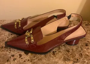 Women’s Pointed Slingback Loafers in Burgundy with beautiful Gold Hardware New! thumbnail 1