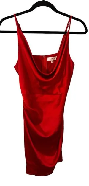 Mable Red Mini Satin with Spaghetti Straps Cowl Neck‎ Christmas Holiday Dress thumbnail 1
