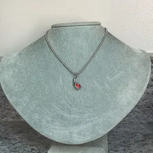 Red sparkly bling platform heel shoe necklace silver tone chain thumbnail 3
