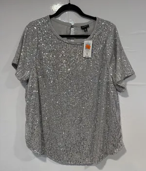 Torrid Silver Sequin Short Sleeve Top NWT thumbnail 1