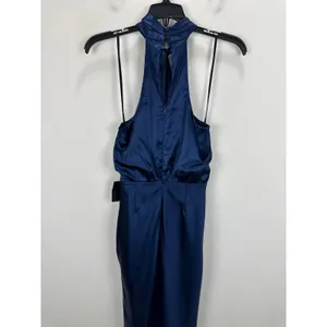 Lulus Jacey Navy Satin Halter Midi Dress Party Cocktail Classic Small NWT thumbnail 10