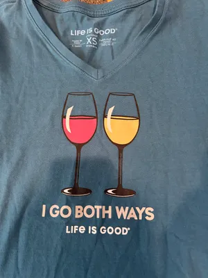 Life is Good Crusher Tee Shirt Long Sleeve Wine Glass I Go Both Ways Women’s XS thumbnail 2