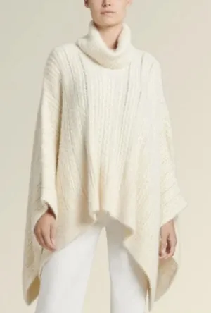 NEW Donna Karan‎ Ivory Cable Knit Cowl Neck Poncho Sweater Cape thumbnail 1