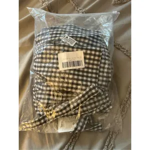 NEW~ Black Gingham Tie Front Top Babydoll Long Sleeve Peplum Babydoll Shirt L thumbnail 5