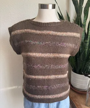 Vintage Joyce Taiwan‎ Knit Sweater Vest Brown Striped Button Shoulder M thumbnail 1