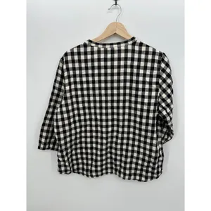 LL‎ Bean Womens XL Black White Gingham Cotton Henley 3/4 Sleeve Top thumbnail 2
