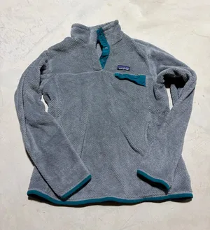 Patagonia Gray Fleece Quarter-Snap Pullover with Teal Accents large thumbnail 1
