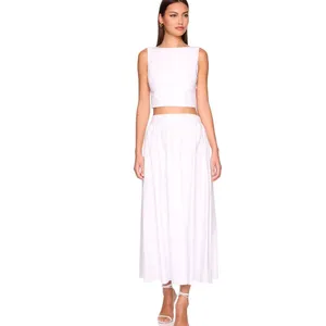 Susana Monaco poplin drop waist skirt White Maxi A-Line Skirt size medium NWT thumbnail 11