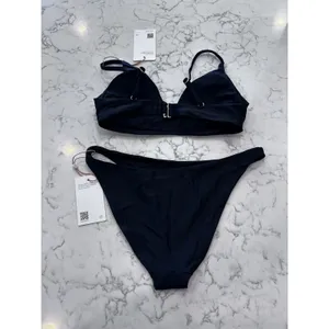 NWT Quince Black Italian V Neck Bikini Top & Low Rise Bottom Set Size XS thumbnail 2